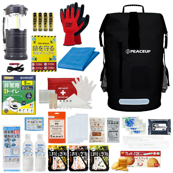 防災セット 1人用 ブラック ドライバッグ 防水リュック 防災士