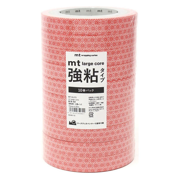 カモ井加工紙 カモ井 mt large core 麻の葉・朱赤 強粘着 10巻パック MT10L075 1個（直送品）