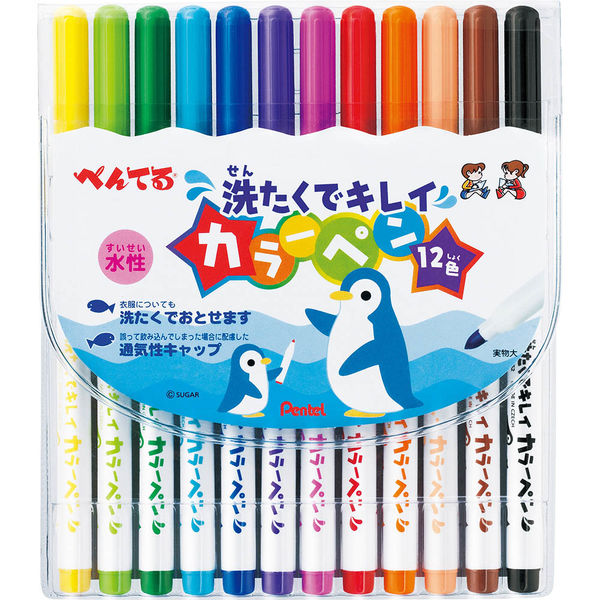 ぺんてる 洗たくでキレイカラーペン 12色 SCS2-12 1セット(1セット×5)（直送品）