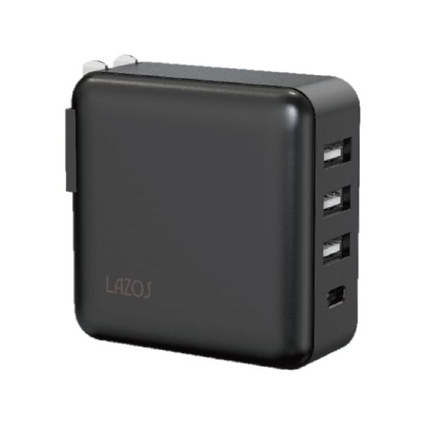 AC充電器 4口 32W USBーA×3 C×1 PD対応 ブラック 1ケース(5個入) L-AC4-B 1ケース(5個)（直送品）