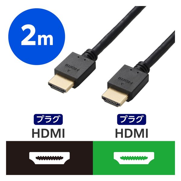 HDMI ケーブル ハイスピード 2m 4K 30Hz ARC ブラック DH-HD14E20BK2 エレコム 1個（直送品）