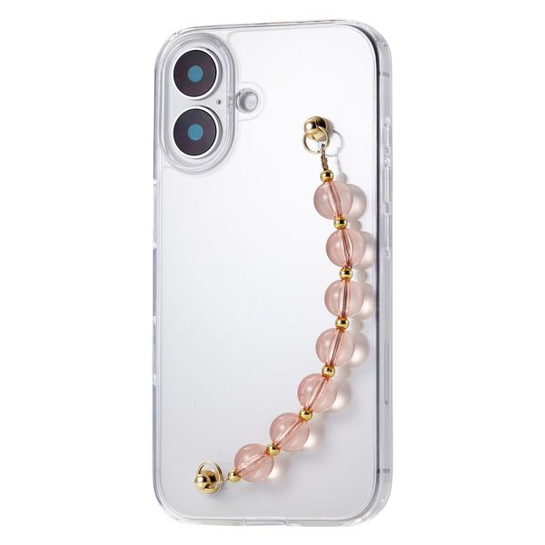 iPhone16 ケース ハイブリッド 衝撃吸収 ハンドバンド付 クリア×ピンクビーズ PM-A24AHVHBPN エレコム 1個（直送品）