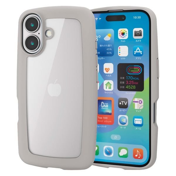 iPhone16 ケース ハイブリッド 衝撃吸収 軽量 薄型 グレージュ PM-A24AHVPGB エレコム 1個（直送品）