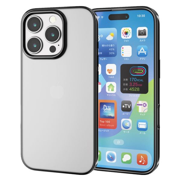 iPhone16 Pro ケース ソフト 衝撃吸収 薄型 メタリックブラック PM-A24CUCTMBK エレコム 1個（直送品）