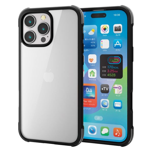 iPhone16 Pro Max ケース ハイブリッド 衝撃吸収 軽量 黒×クリア黒 PM-A24DHVAIRBK エレコム 1個（直送品）