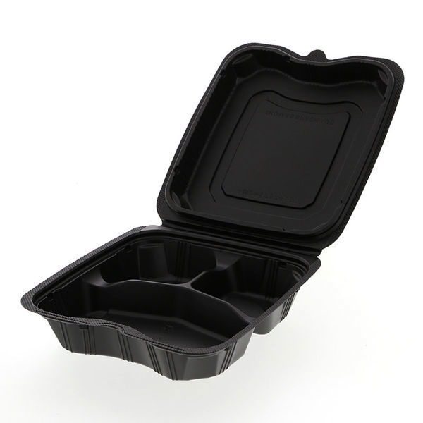 リスパック 食品容器 バイオデリカシェルBOX 70-1 黒 004450551 1セット(25枚×8袋 合計200枚)（わけあり品）