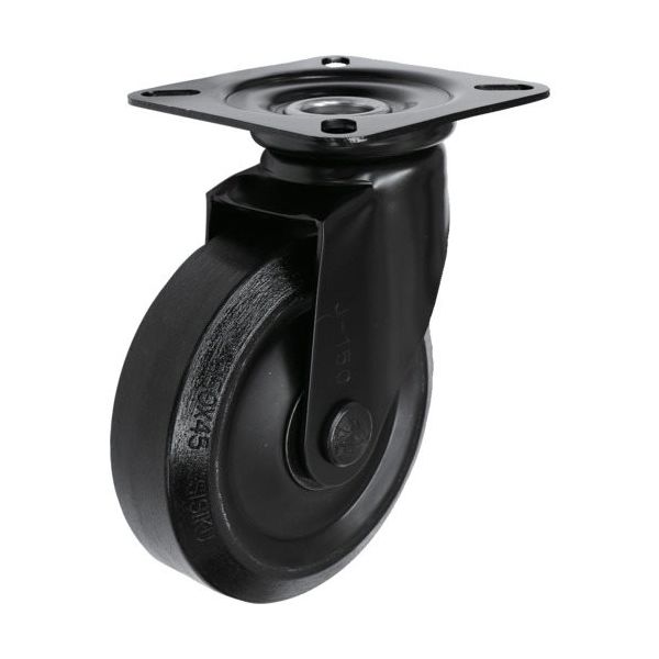 シシク プレート式キャスター(プレス製ウレタン車輪) 自在 径150mm ブラックキャスター BKUWJ-150 1個（直送品）