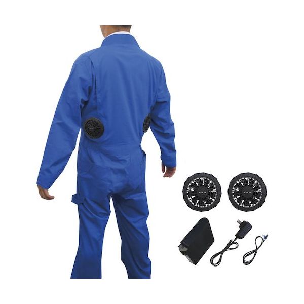 ブレイン 綿100%空調エアコン(R)服 つなぎ服 フルセット ブルー Lサイズ BR-255-L-BL 1式 630-4194（直送品）