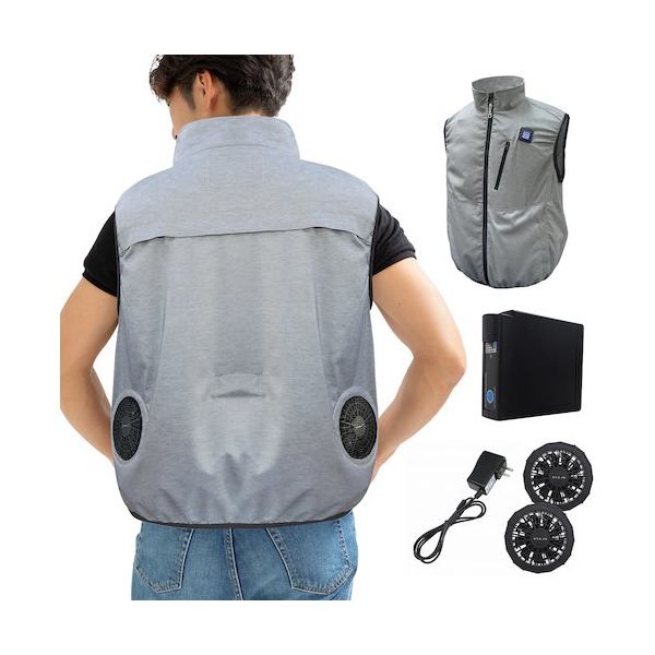 7.4V胸スイッチ式空調ベストR裏チタン加工(フルハーネス対応)フルセット 杢色 LLーXLサイズ MESH-BR-088-LLXL 1式（直送品）