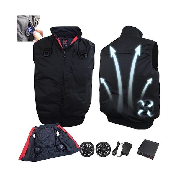 ブレイン 7.4V胸スイッチ式空調ベストR静電服(JISーT8118適合品)フルセット MーLサイズ MESH-BR-T8118-ML 1式（直送品）