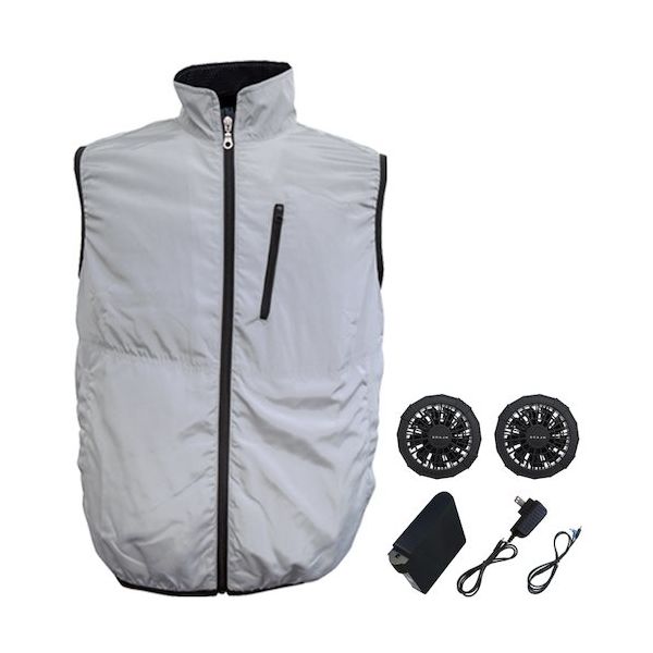 7.4V胸スイッチ無し空調ベストR(車フォークリフト用フルハーネス対応)フルセット シルバー 5Lサイズ MESH-BR-018-5L-SL（直送品）