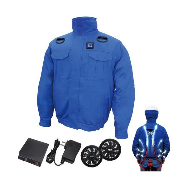 7.4V胸スイッチ式綿100%空調エアコン服R(フルハーネス対応)フルセット ブルー LLサイズ MESH-BR-7000-LL-BL 1式（直送品）