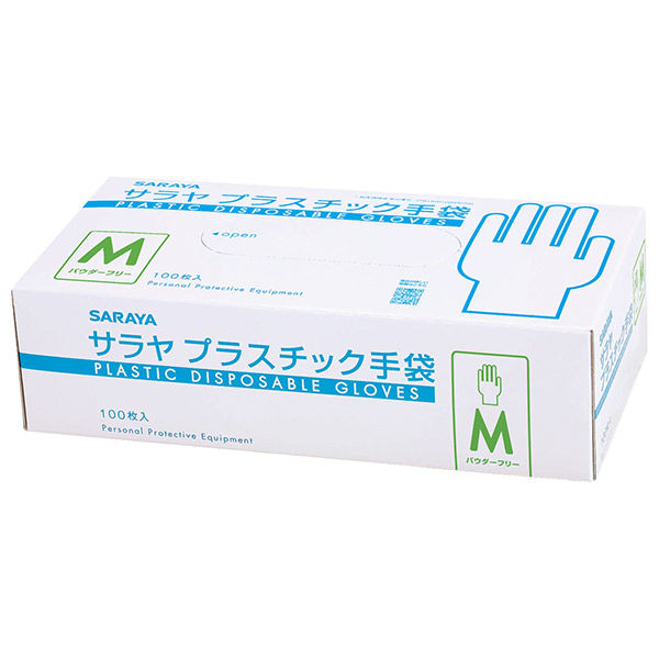 サラヤ サラヤプラスチック手袋(粉無) Mサイズ パウダーフリーグローブ 医療病院 53499 1箱(1個(100枚入)x10)（直送品）