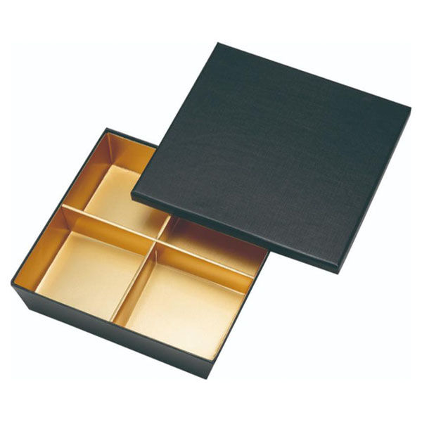 アヅミ産業 弁当容器 HSH テーパー型 松花堂 4仕切板付 (黒格子内金) 00765744 1ケース(60個(15個×4))（直送品）