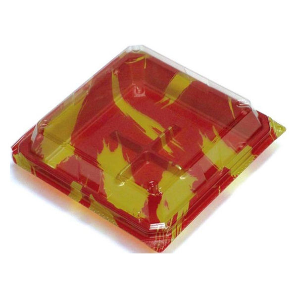 デンカポリマー 和菓子容器 和菓子4個流れ筆金(赤) 00775896 1ケース(800個(50個×16))（直送品）