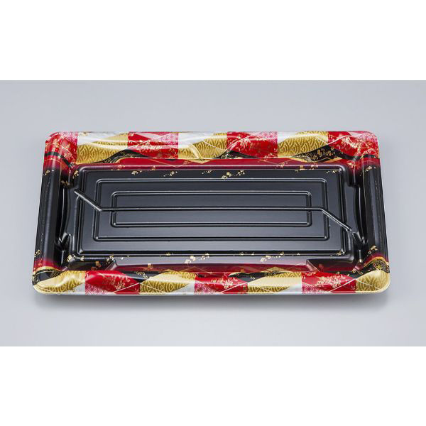 シーピー化成 刺身容器 SF鮨板25 菱紋赤本体 0277625008155 1ケース(800個(50個×16))（直送品）