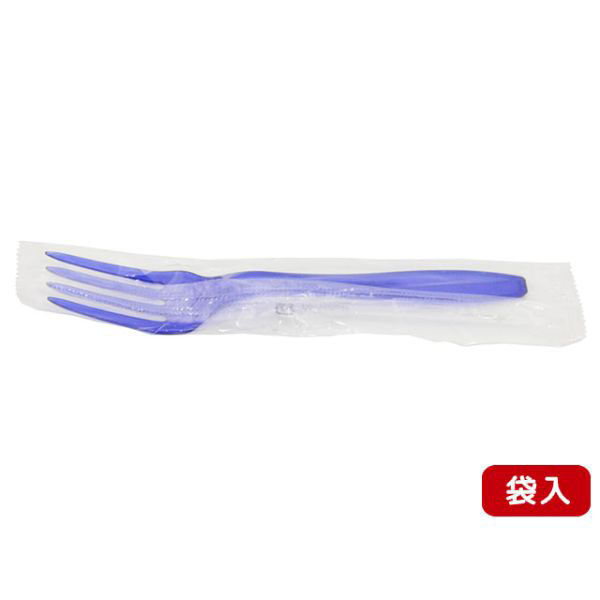 ホウケン産業 使い捨てフォーク カラーフォーク160mm クリアブルー 個包装 311564 1ケース(3000個(100個×30))（直送品）