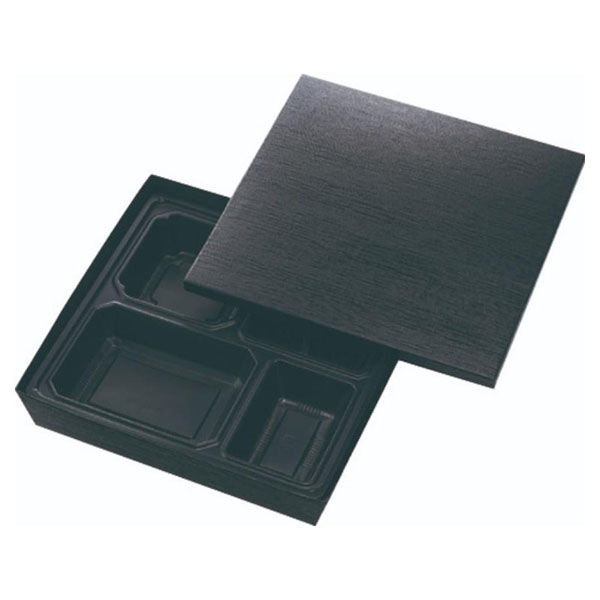アヅミ産業 弁当容器 HSH-80-80 テーパー型貼箱 (黒木目エンボス) HSH8080BKME 1ケース(100個(25個×4))（直送品）