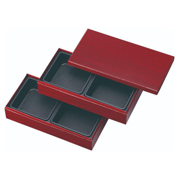 弁当容器 HSH-W250-125 2段貼箱 長手小 中仕切付き (赤漆木目エンボス) HSHW250125RUMESS（直送品）