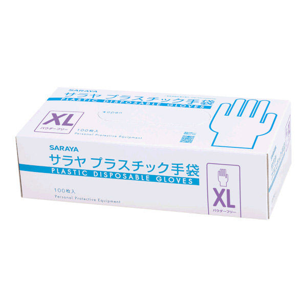 サラヤ プラスチック手袋(粉無)XLサイズ パウダーフリーグローブ 医療病院 53504 1箱(1個(100枚入)x10)（直送品）