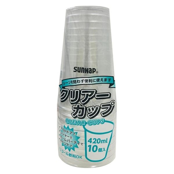サンナップ プラコップ WHクリアーカップ 420ML 10個 C4210ZWH 1ケース(90個)（直送品）