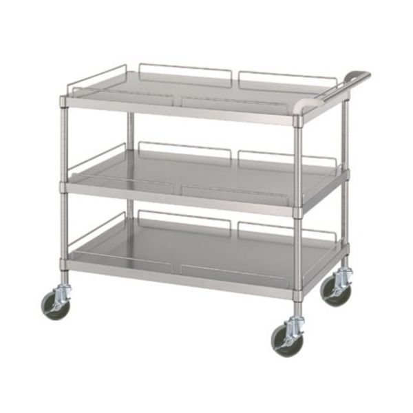 ステンレスワゴン 天地3段タイプ(SUS304・ガード付) φ100ウレタン車 900×600×800 MN30-9060-U100 1台（直送品）