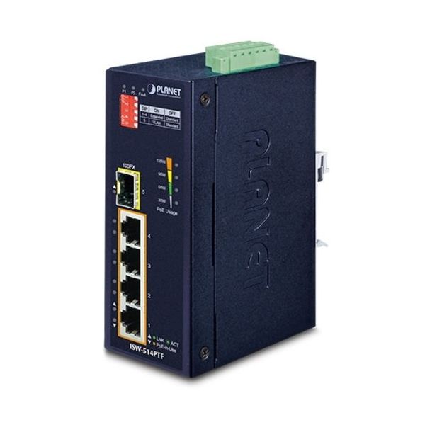 産業用PoE+ファストイーサネットスイッチSFPポート付 ISW-514PTF 1個（直送品）