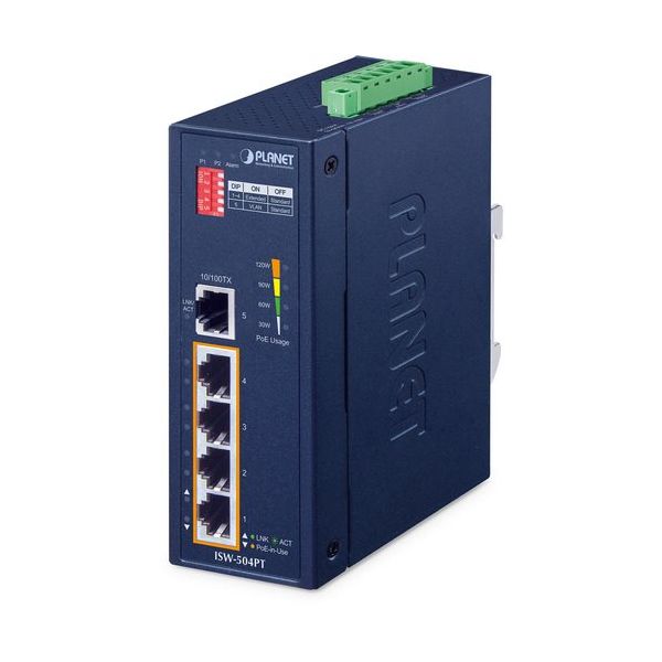 PLANET TechnologyCorporation 産業用PoE+ファストイーサネットスイッチ ISW-504PT 1個（直送品）
