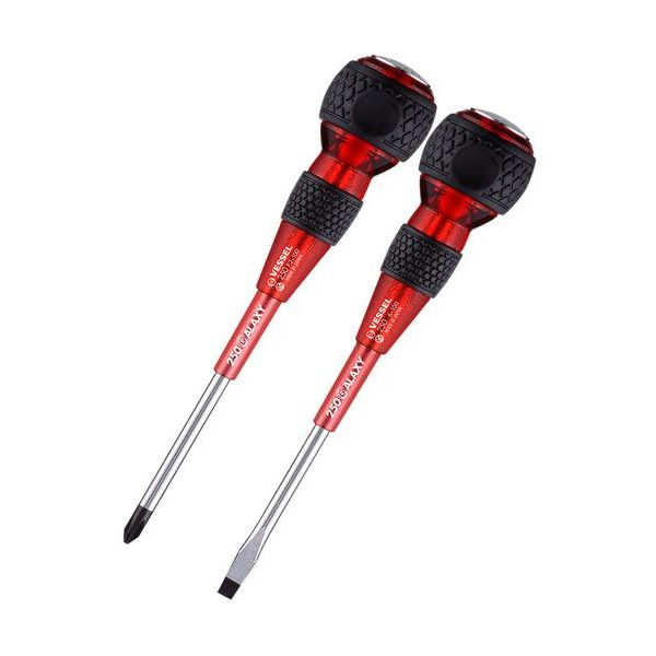 ベッセル VESSEL 250ー2PSーGRE ボールグリップ安全貫通ドライバー2本組 ギャラクシー赤 1セット 679-8383（直送品）