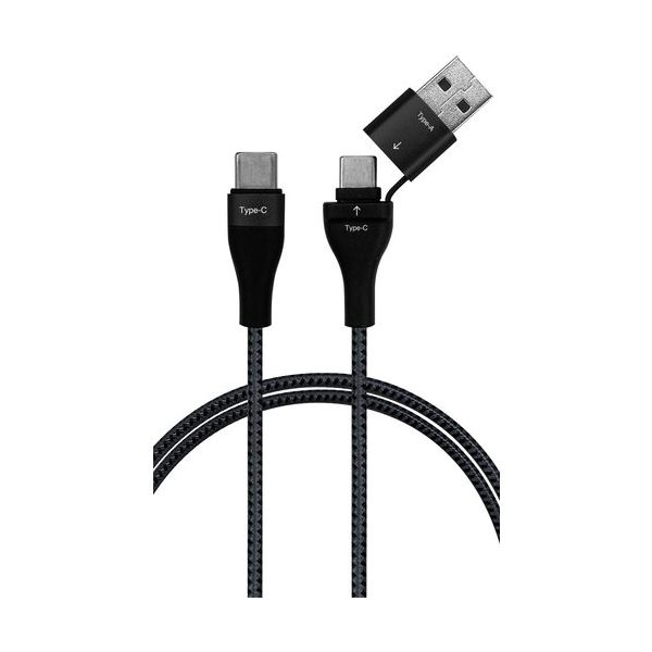 エアージェイ airーJ ストロングケーブル2IN1CtoA変換アダプター付き1Mブラック CKJ-CA1MBK 1個 680-9547（直送品）