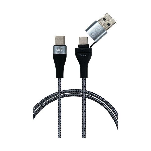 エアージェイ airーJ ストロングケーブル2IN1CtoA変換アダプター付き2Mグレー CKJ-CA2MGY 1個 680-9542（直送品）