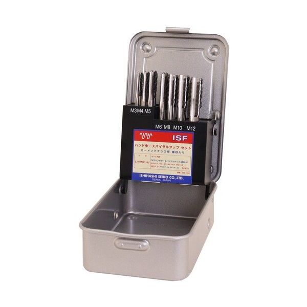 イシハシ精工 IS ハンド中タップ・スパイラルタップセット カーメンテナンス用 細目入り STHTMF-14S 1セット(14本)（直送品）