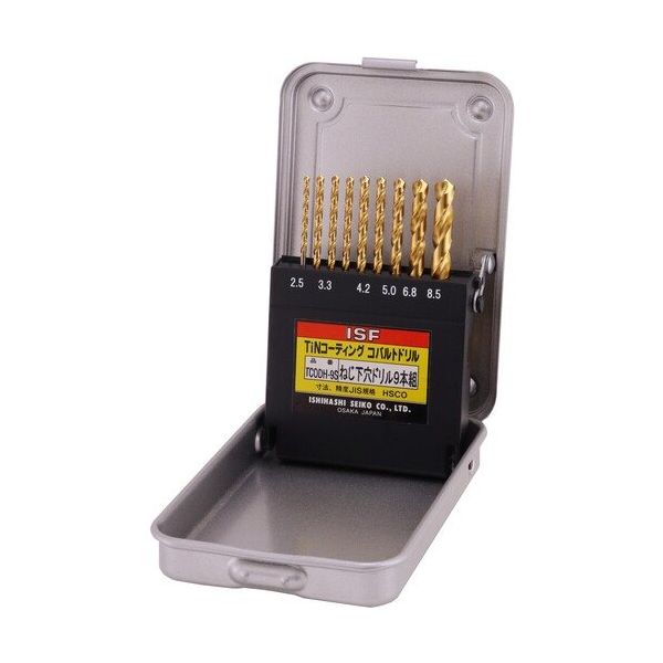イシハシ精工 ISF TiNコーティングコバルト正宗ドリル ネジ下穴 9本組セット TCODH-9S 1セット(9本) 681-6109（直送品）