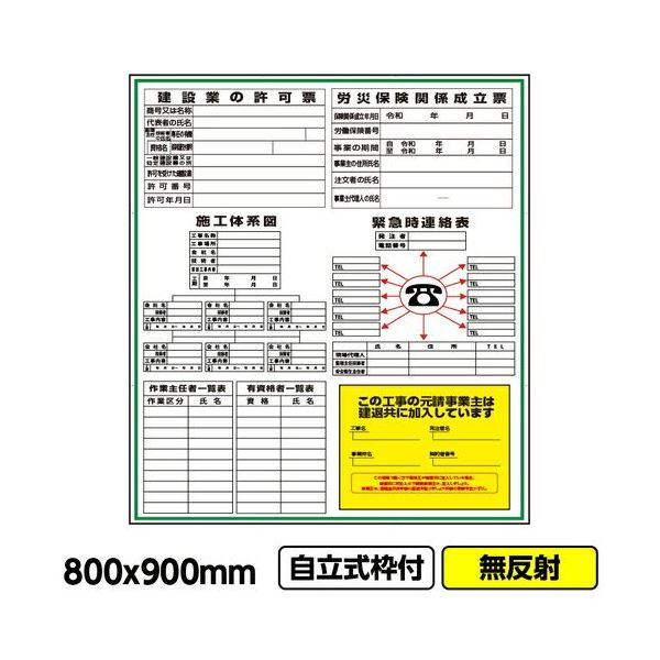 桝口工事 GAINA 工事看板「建築一体型」800x900 無反射 自立式 19角 枠付 03G1901W023 1個(1枚)（直送品）