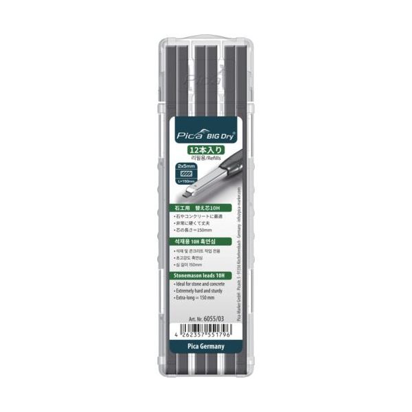 ピカマーカー 建築用シャープペンシル"BIG Dry用替芯 12本入り 黒10H(日本語パッケージ) 605503 1パック(12本)（直送品）