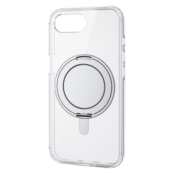 iPhone16eケース ハイブリッド 360度回転スタンド機能付 クリア×シルバー PM-A25SMAGSTSV エレコム 1個（直送品）
