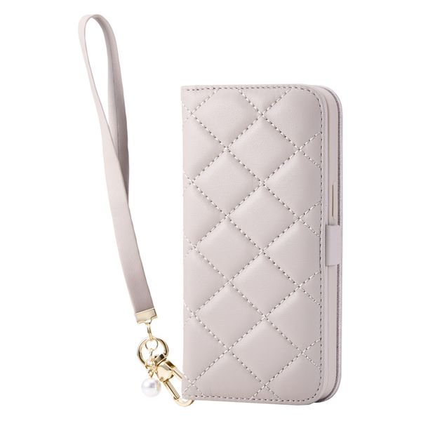 iPhone 16e ケース レザー 手帳型 キルティング ミラー付 グレージュ PM-A25SPLFJM4GB エレコム 1個（直送品）