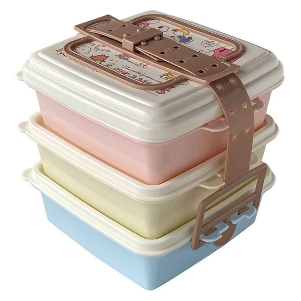 T-WORLD お弁当箱 ピクニックケース 角型 小 3段×920ml