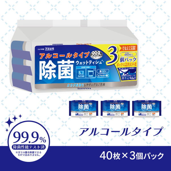 iiもの本舗 清潔習慣 除菌ウエットティシュ アルコールタイプ 40枚入×3個パック 4589596695365 1パック(40枚入)×3)（直送品）
