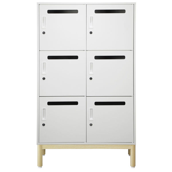 PREDONA(プレドナ)スチール パーソナルロッカー6人用(シリンダー錠)下置き用 幅800×奥行400×高さ1360mm ホワイト ラウンド脚（取寄品）