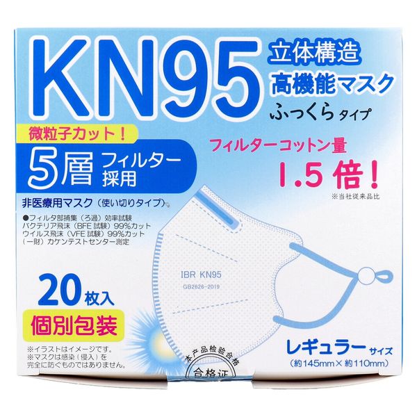 KN95 立体高機能マスク ふっくら5層フィルター 個別包装