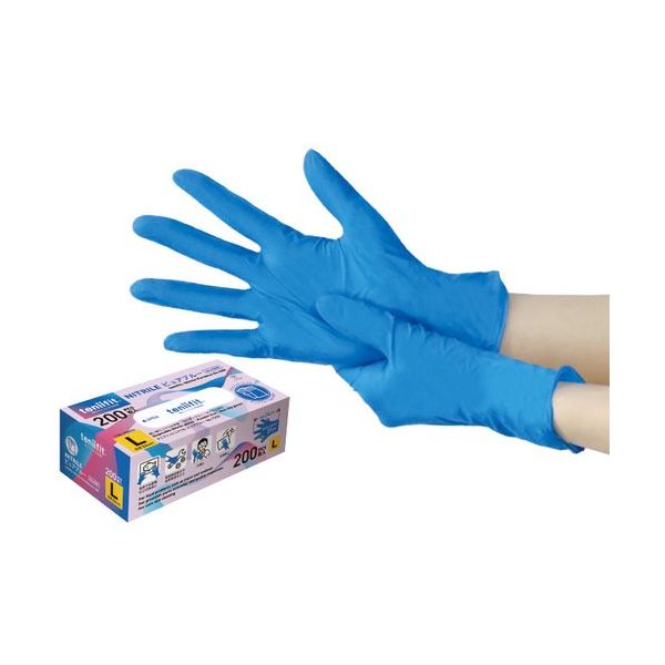 KOKUGO 使い捨てニトリル手袋 teniifit NITRILE ピュアブルー No.1500 L 200枚入 104-99603（直送品）