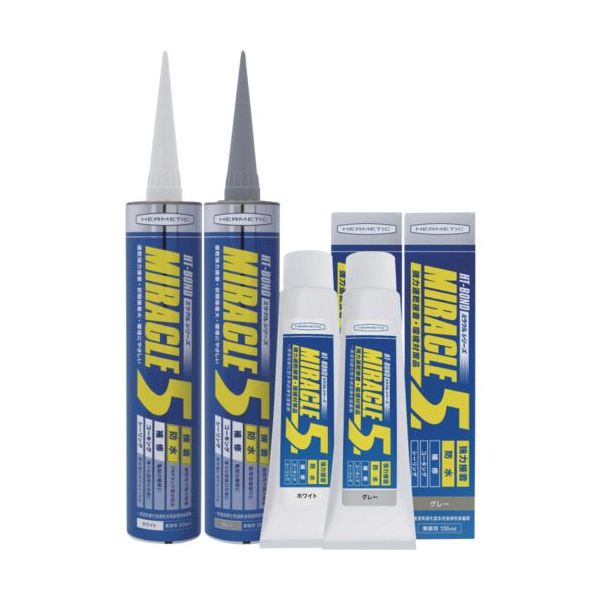 ヘルメチック 多用途弾性防水接着剤 Miracle5 ホワイト 333ml MIRACLE5W333 1個 683-9903（直送品）