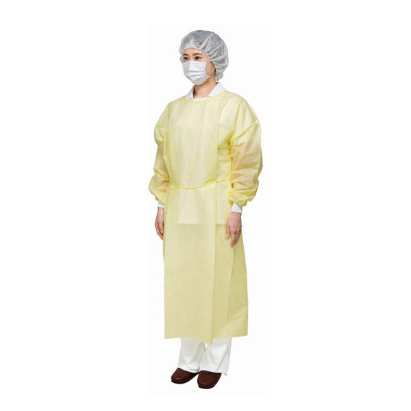 サラヤ サラヤアイソレーションガウン イエロー 袖付き 袖口メリヤス編みニット 医療病院 50962 1箱(100枚入)（直送品）