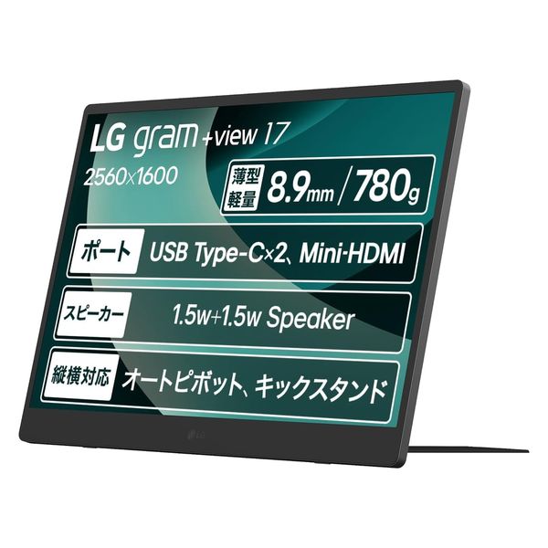 LG USB-C接続モバイルモニター gram +view チタンシルバー
