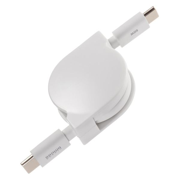 サンワサプライ  USB2.0 Type-C 巻取りケーブル  PD60W　ホワイト KU-CCP60M08W（直送品）
