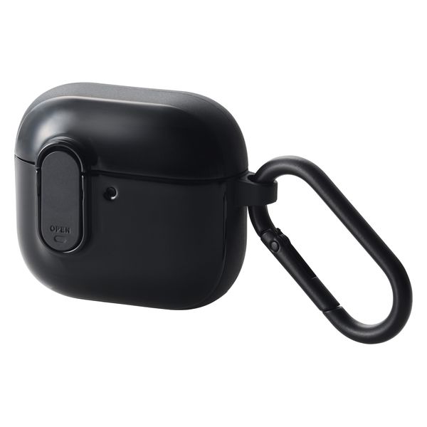 AirPods本体 ブラックケース付き AirPods 4 ケース 用 耐衝撃 衝撃吸収 フタ開閉ロック機能