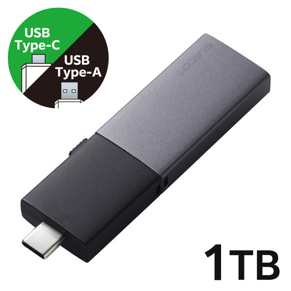 SSD 外付け 1TB スライド式 USB-C/A両対応 高速 耐衝撃 ブラック ESD-EWC1000GBK エレコム 1個（直送品）