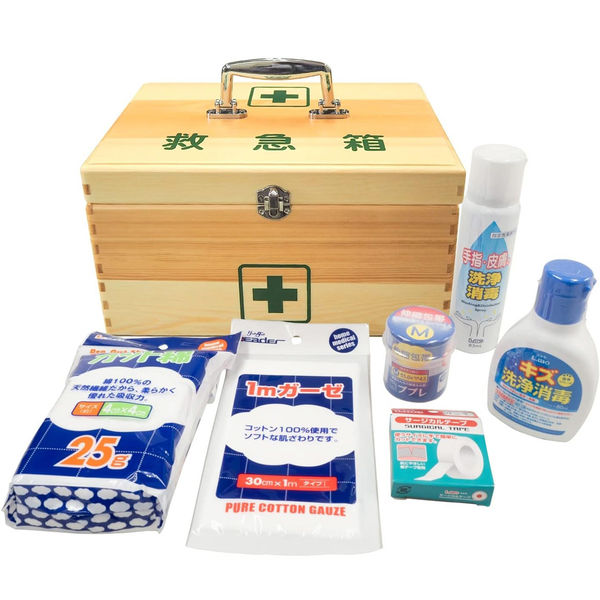 日進医療器 リーダー木製救急箱&衛生材料セット Lサイズ 防災備蓄 緊急 大容量 木目 782616 1組（直送品）