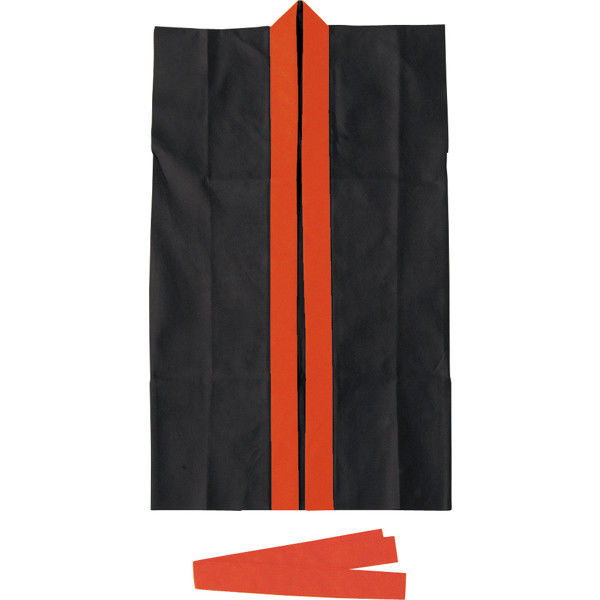 アーテック ロングハッピ不織布　黒（赤襟）Ｓ（ハチマキ付） 1552 1セット（3枚）